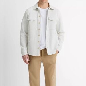 Vince Double-Knit Cotton-Blend Piqué Shirt Jacket in Light Heather Grey in Small